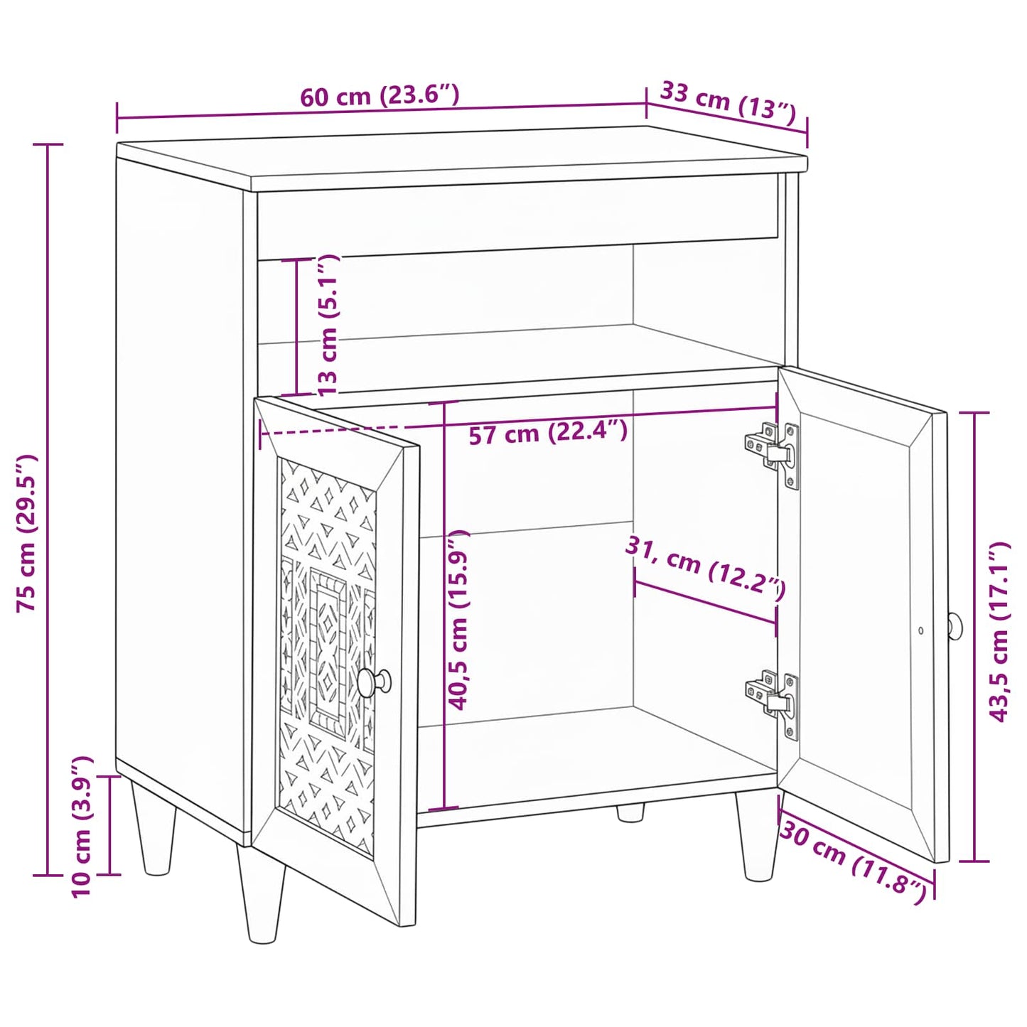 vidaXL Sideboard Weiß 33.5 x 60 x 75 cm