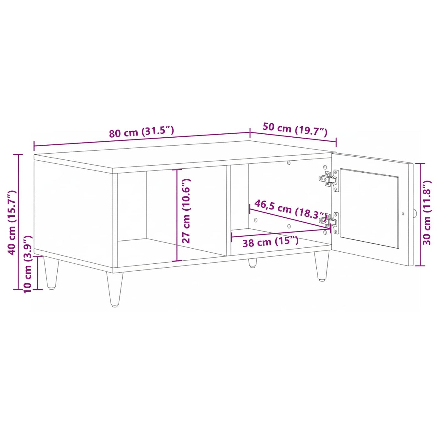 vidaXL Couchtisch Braun 80 x 50 x 40 cm Massivholz Mango