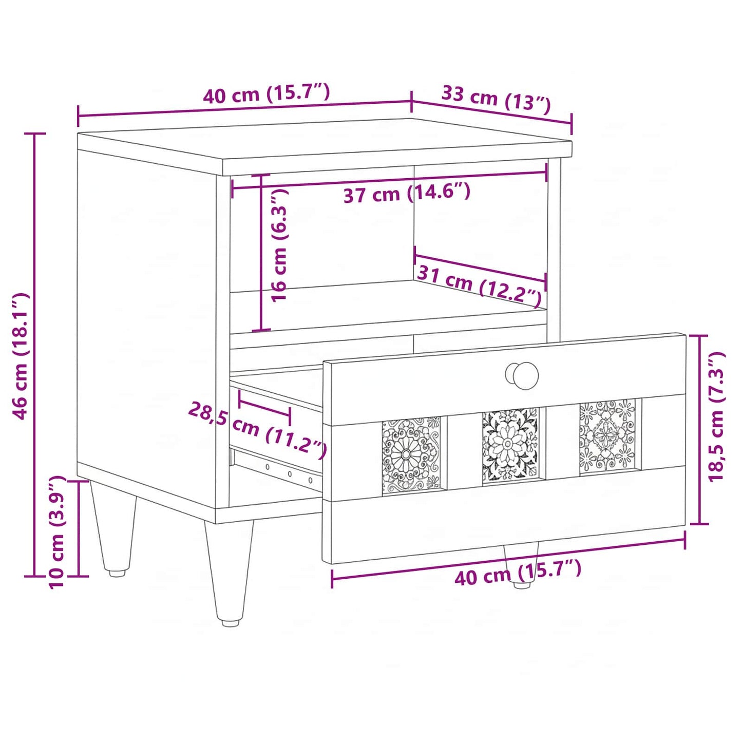 vidaXL Nachttisch 2 pcs Braun 40 x 33 x 46 cm Massivholz Mango