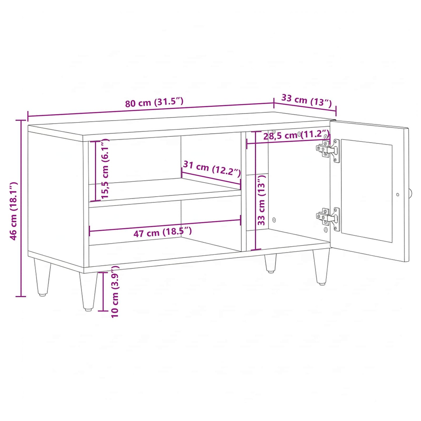 vidaXL TV-Schränk mit Tür Walnuss 80 x 33 x 46 cm Massivholz Mango