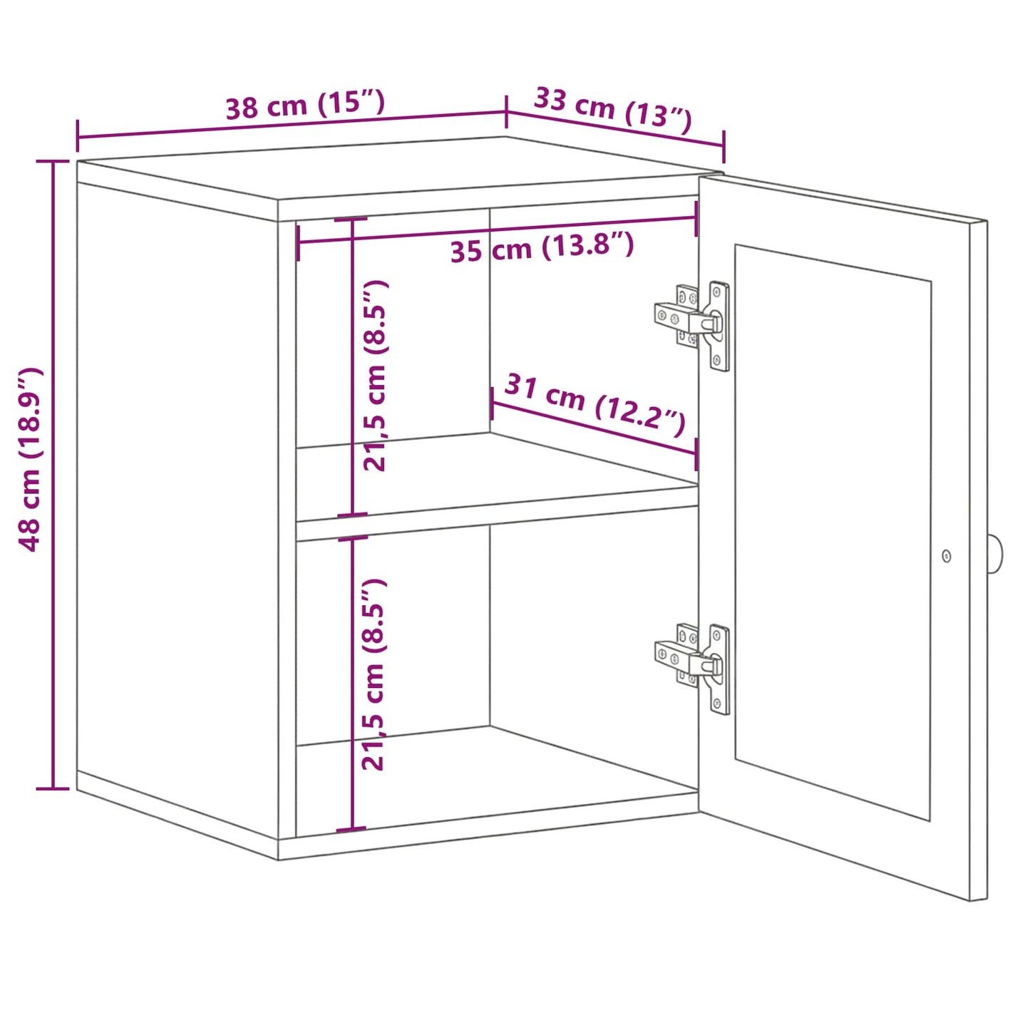 Badezimmer Hängeschrank mit Speicher Walnuss 38 x 33 x 48 cm