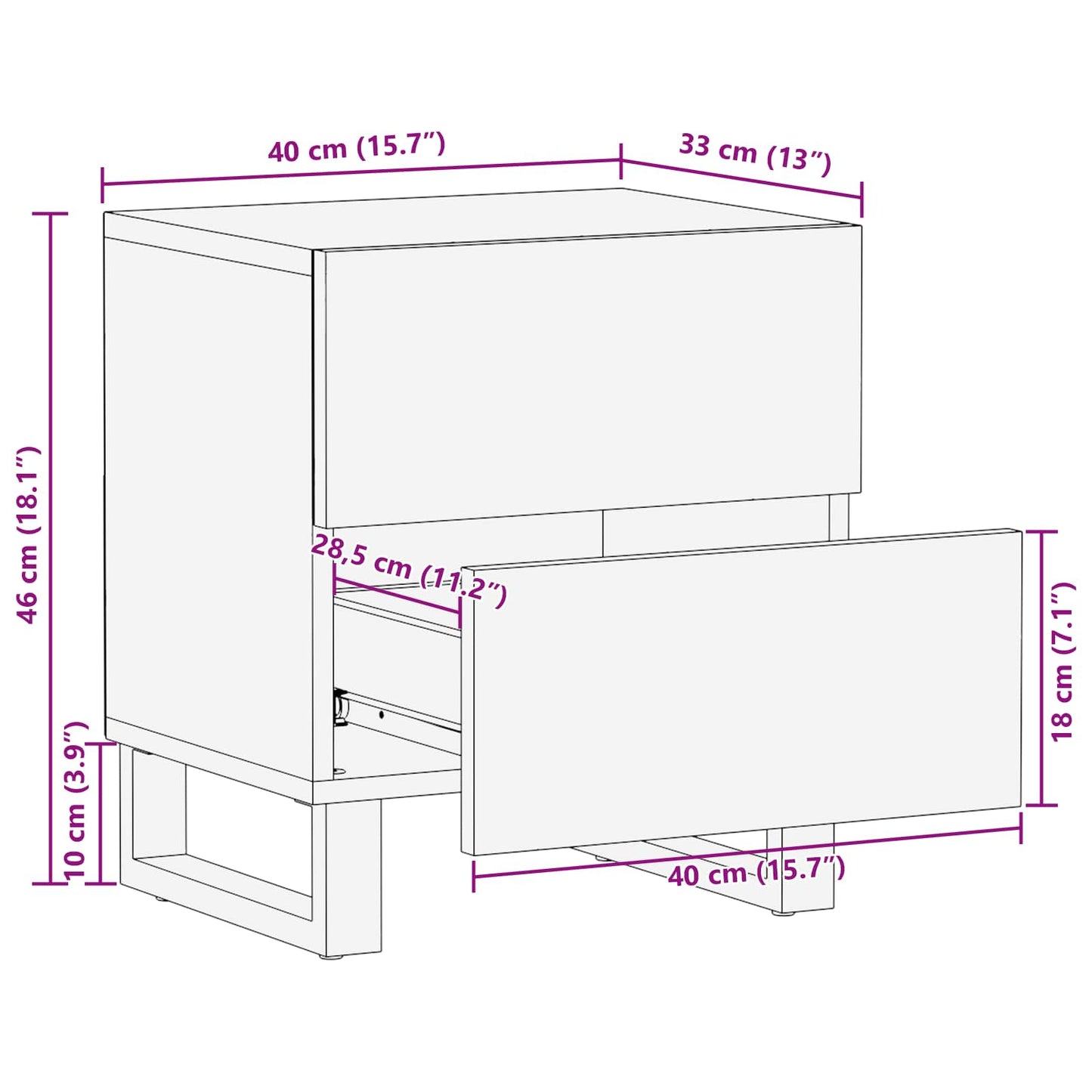 vidaXL Nachttisch Braun 40 x 33 x 46 cm Massivholz Mango