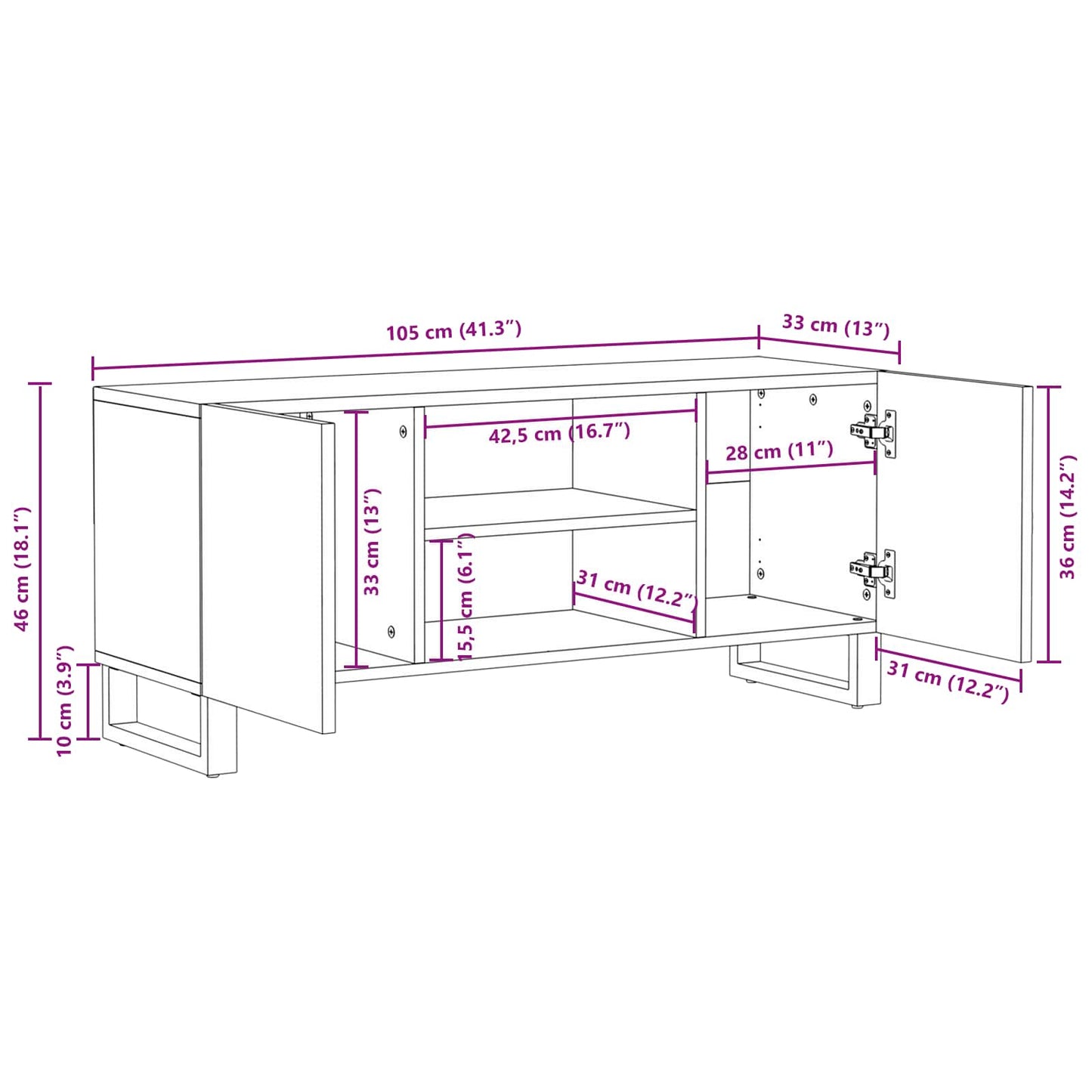vidaXL TV-Schränk mit Speicher Braun 105 x 33 x 46 cm Massivholz Mango