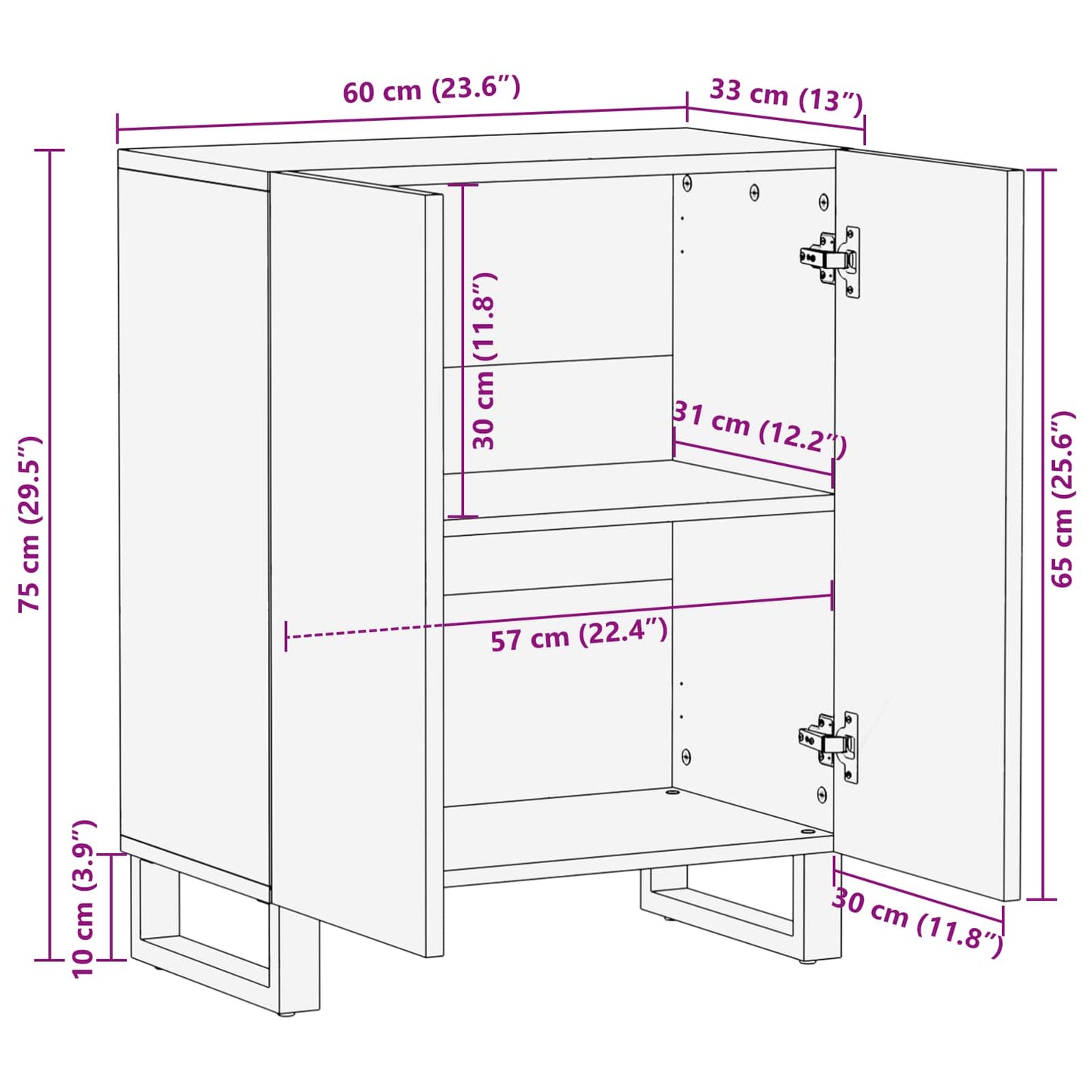 vidaXL Aufbewahrungs-Sideboard Braun 60 x 33 x 75 cm Massivholz Mango