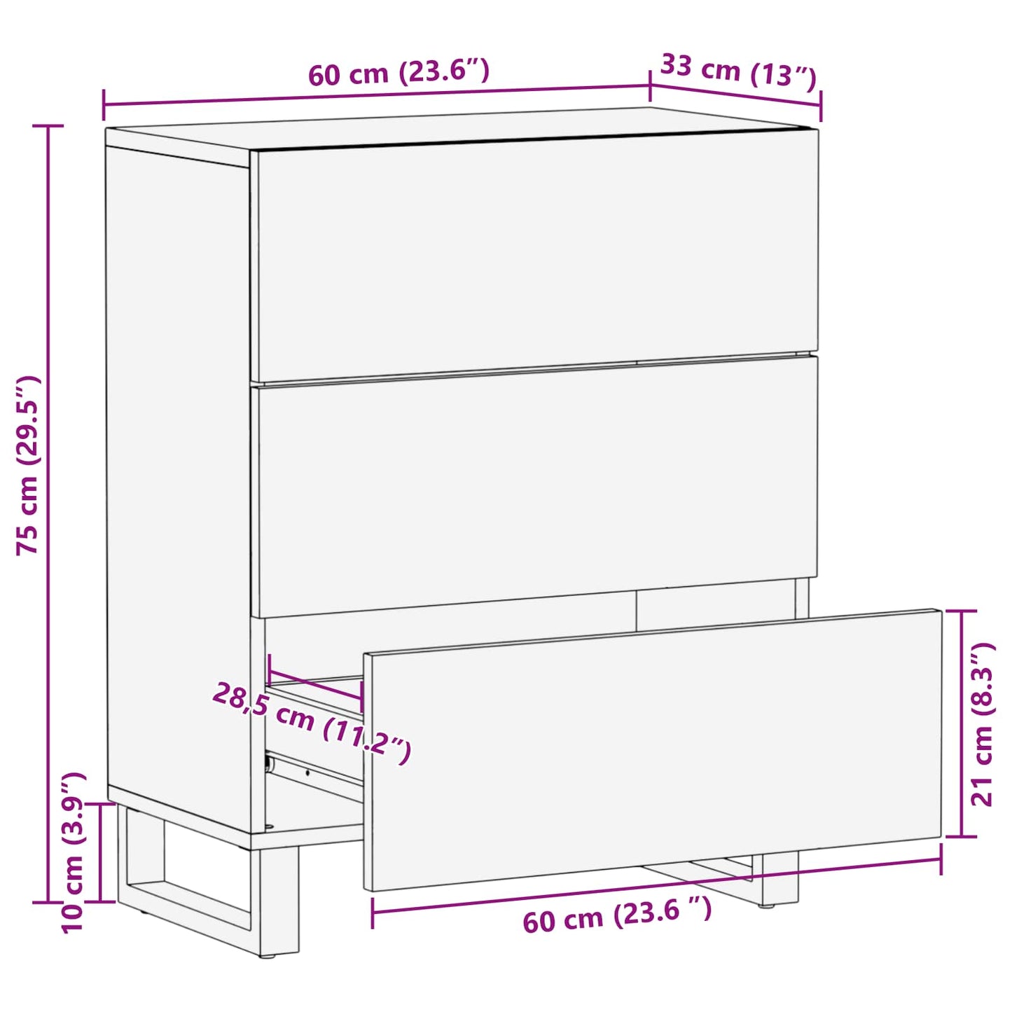 vidaXL Aufbewahrungs-Sideboard Braun 60 x 33 x 75 cm Massivholz Mango