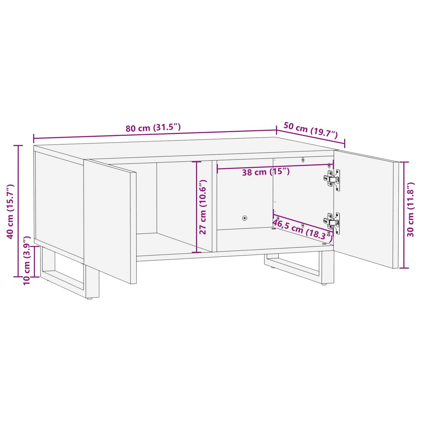vidaXL Couchtisch Braun 80 x 50 x 40 cm Massivholz Mango