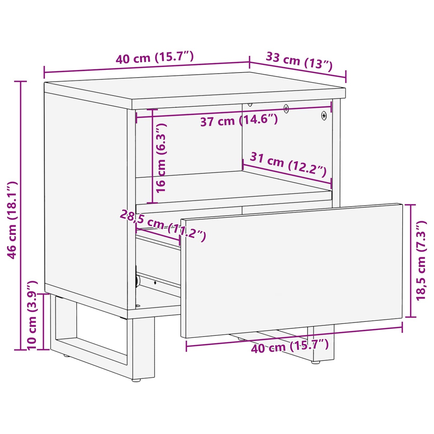 vidaXL Bettkasten Braun 40 x 33 x 46 cm Massivholz Mango