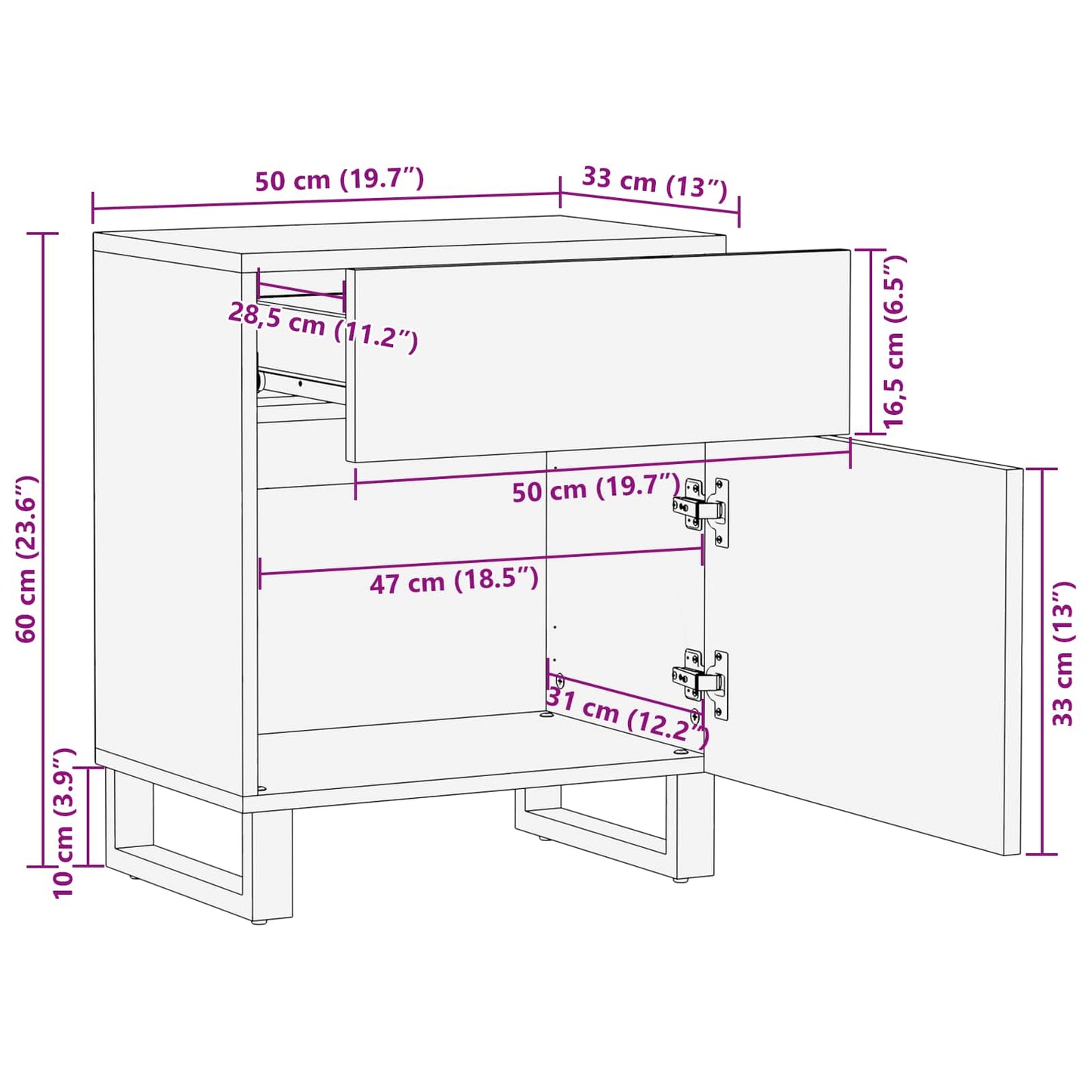 vidaXL Bettkasten Braun 50 x 33 x 60 cm Massivholz Mango