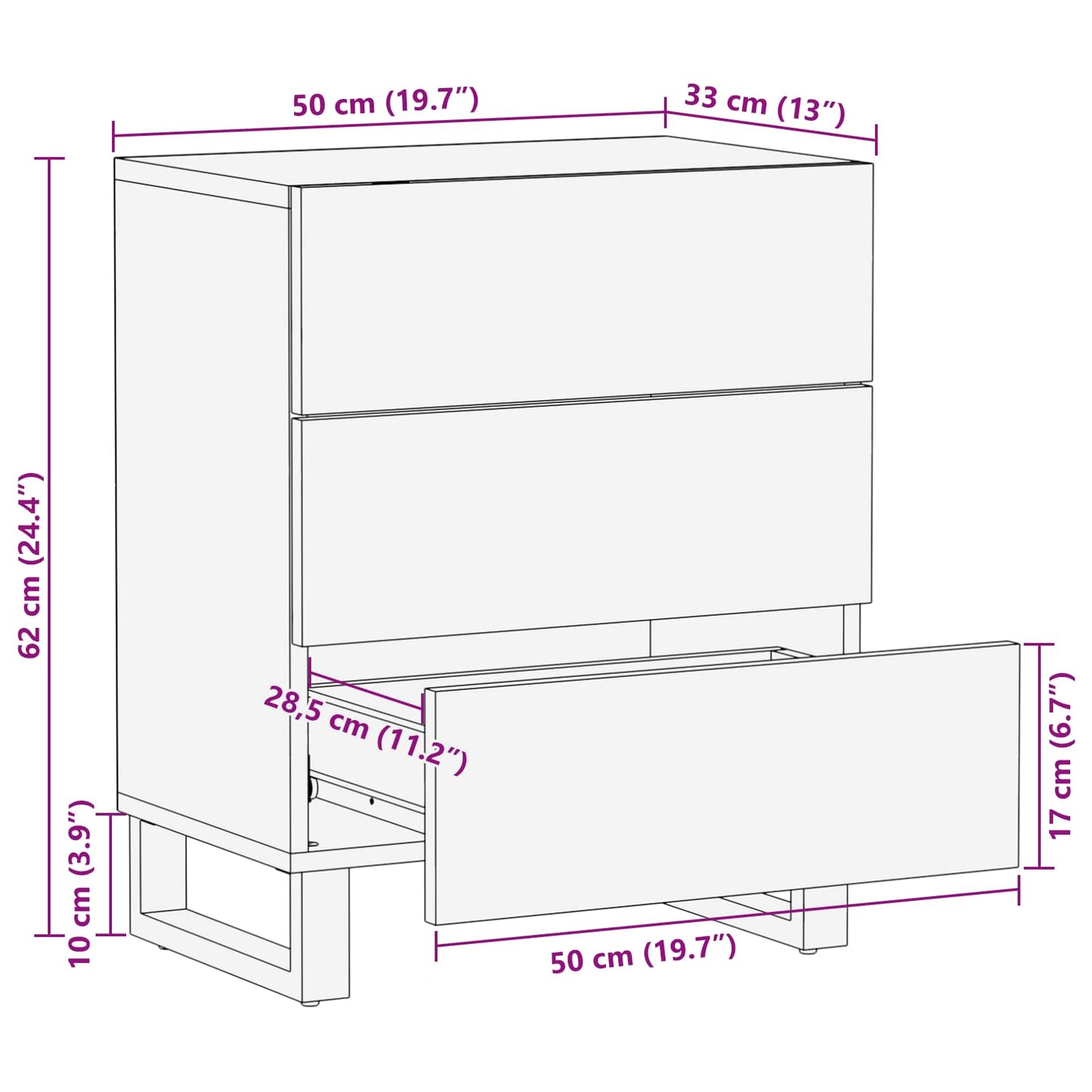vidaXL Bettkasten Braun 50 x 33 x 62 cm Massivholz Mango