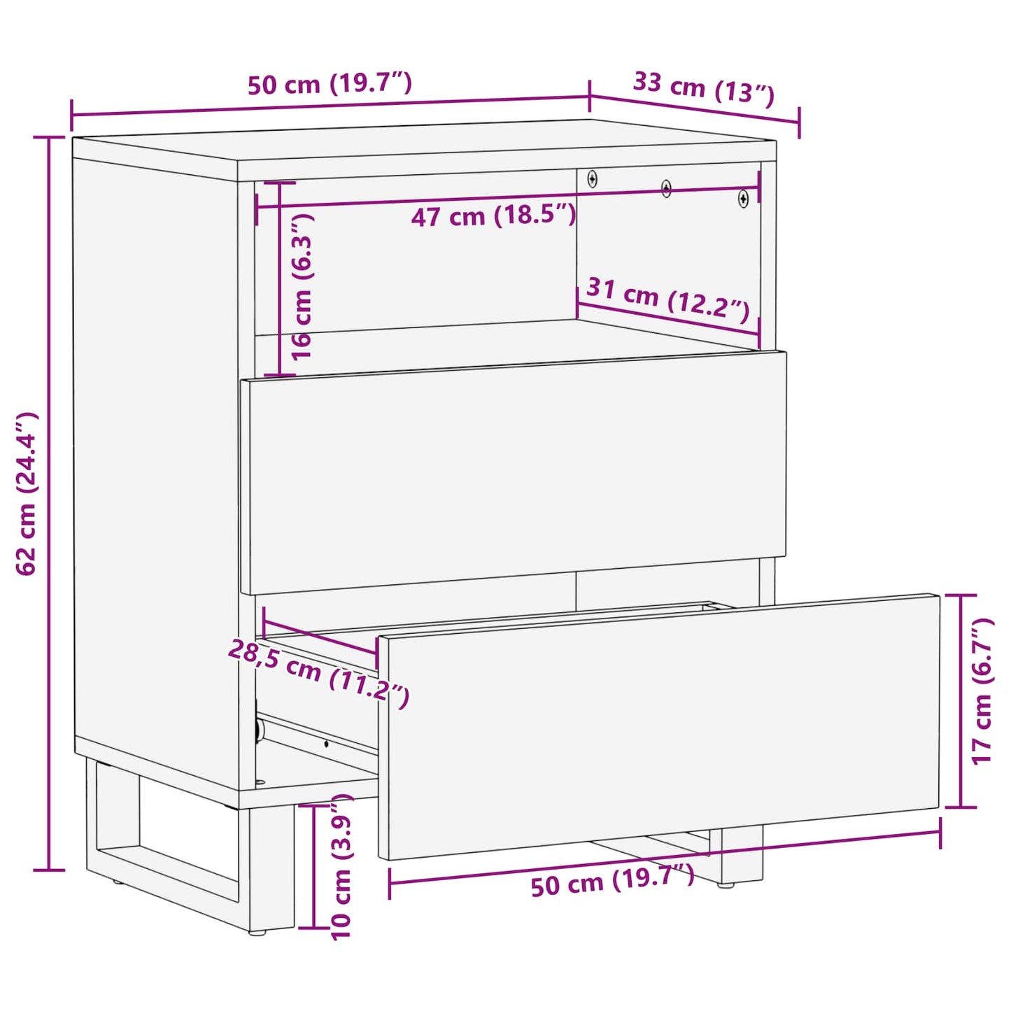 vidaXL Bettkasten Braun 50 x 33 x 62 cm Massivholz Mango