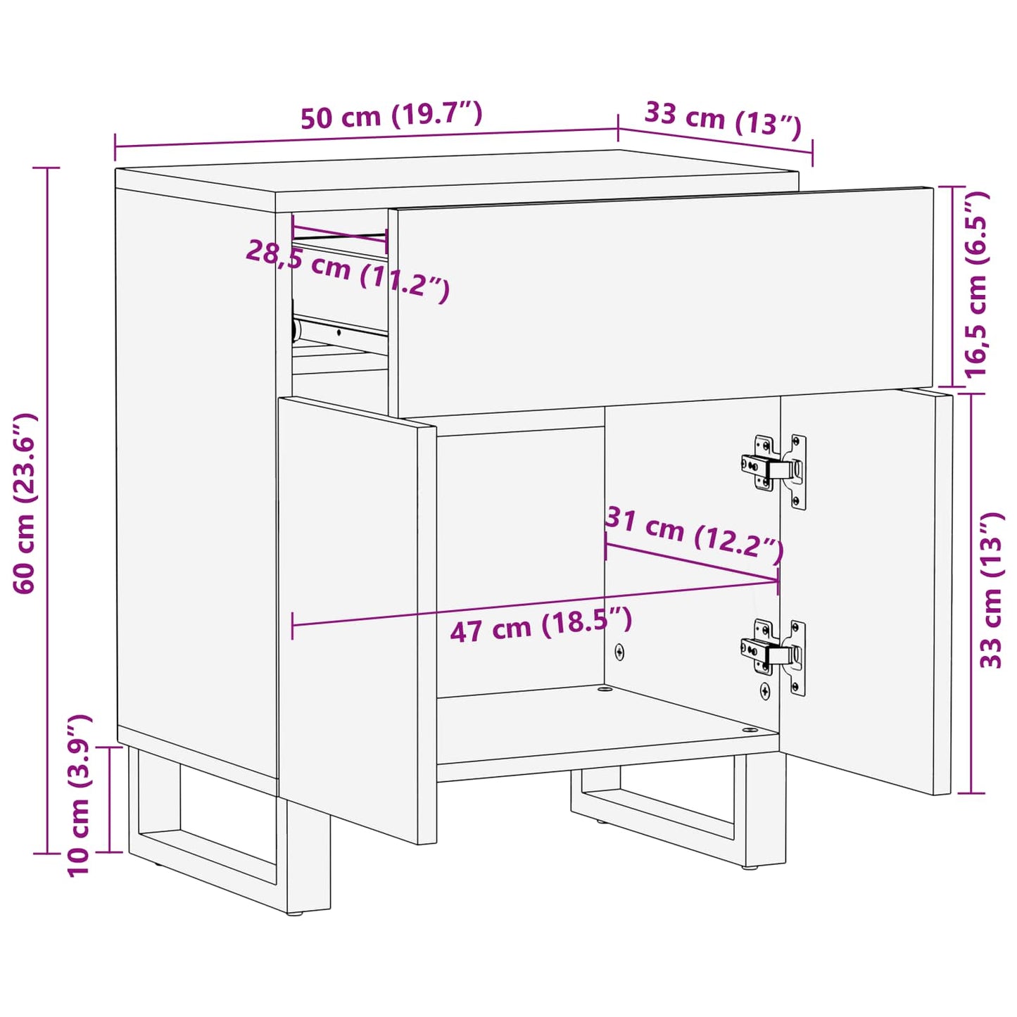 vidaXL Bettkasten Braun 50 x 33 x 60 cm Massivholz Mango
