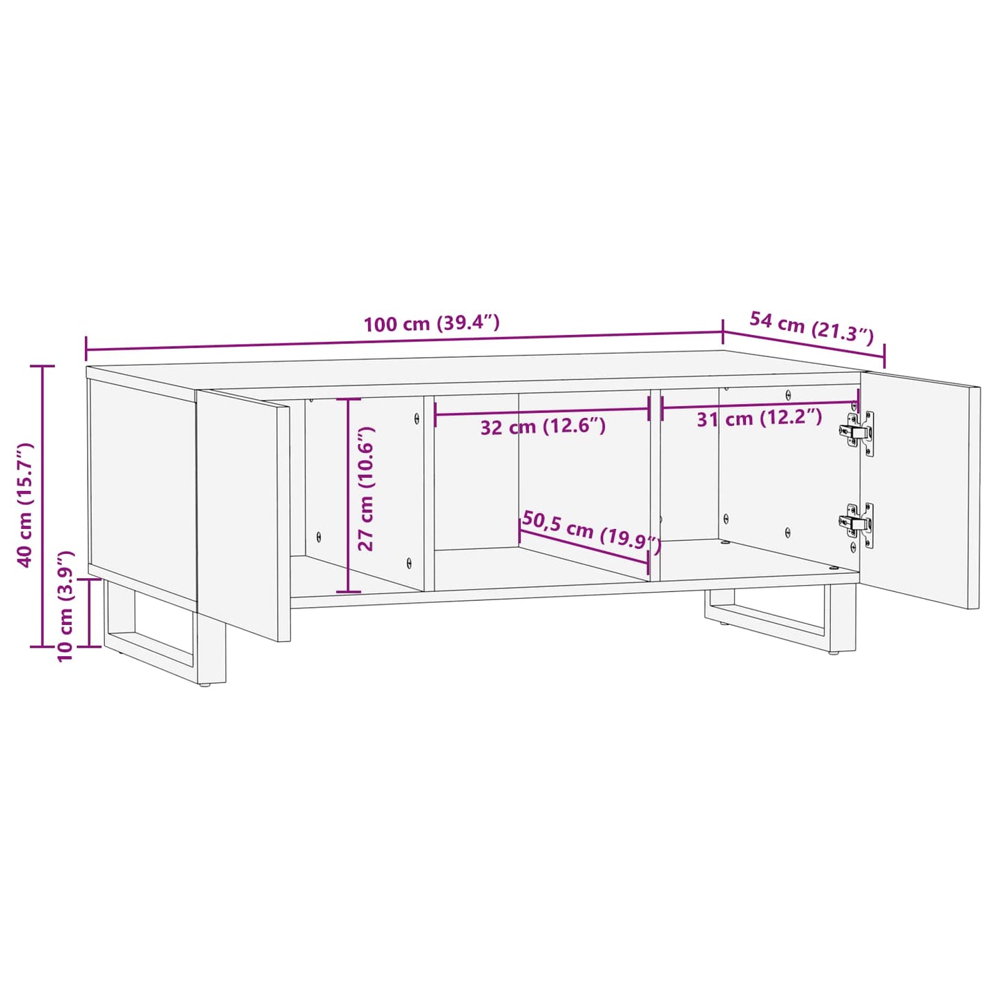 vidaXL Couchtisch Braun 100 x 54 x 40 cm Massivholz Mango