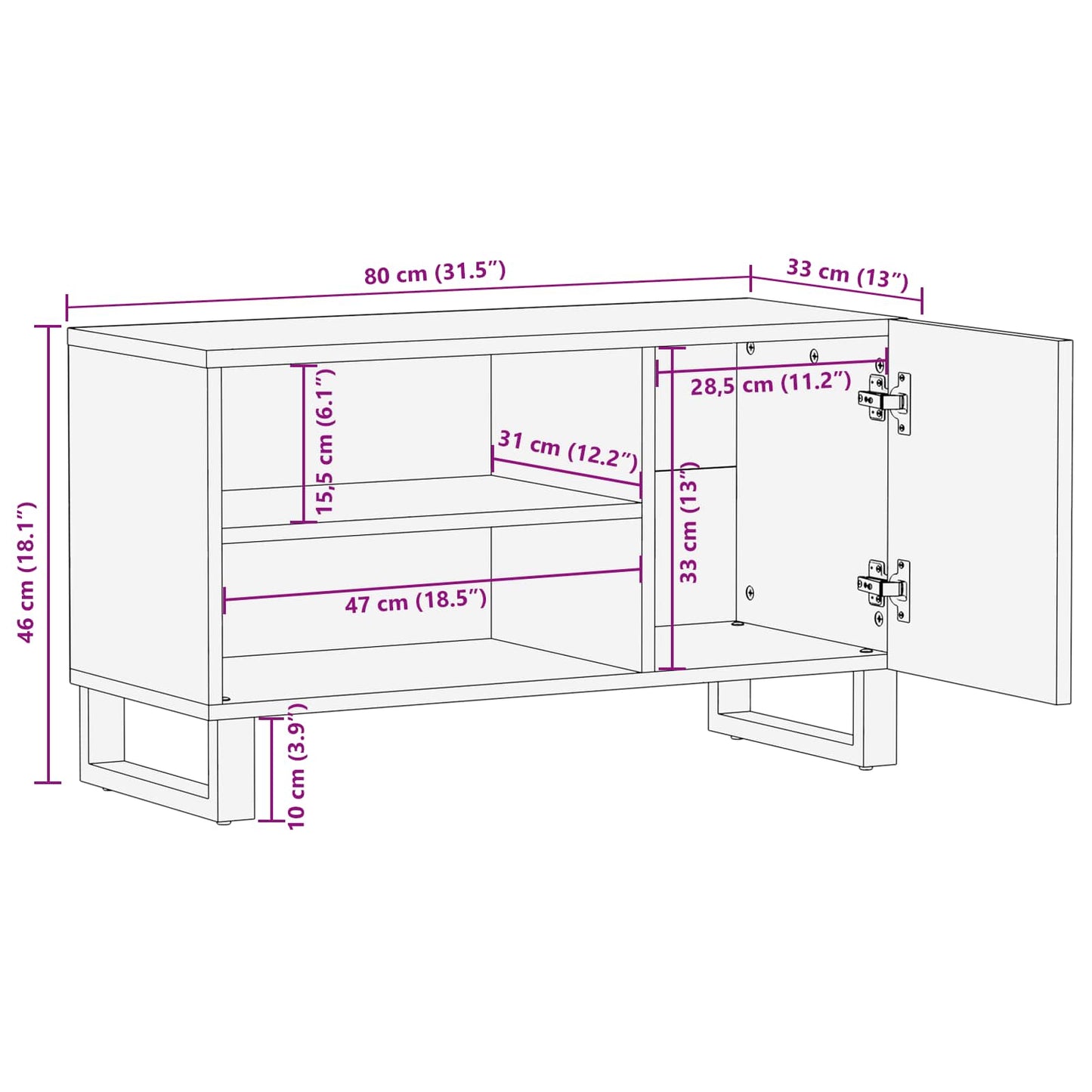 vidaXL TV-Schränk mit Regal Braun 80 x 33 x 46 cm Massivholz Mango