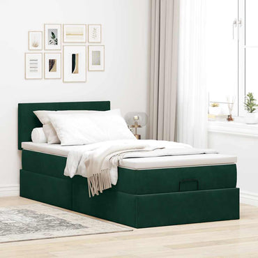vidaXL Ottoman-Bett mit Matratze Dunkelgrün 90x190 cm Samt
