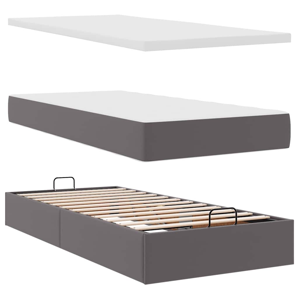 vidaXL Ottoman-Bett mit Matratzen & LEDs Grau 90x190 cm Kunstleder