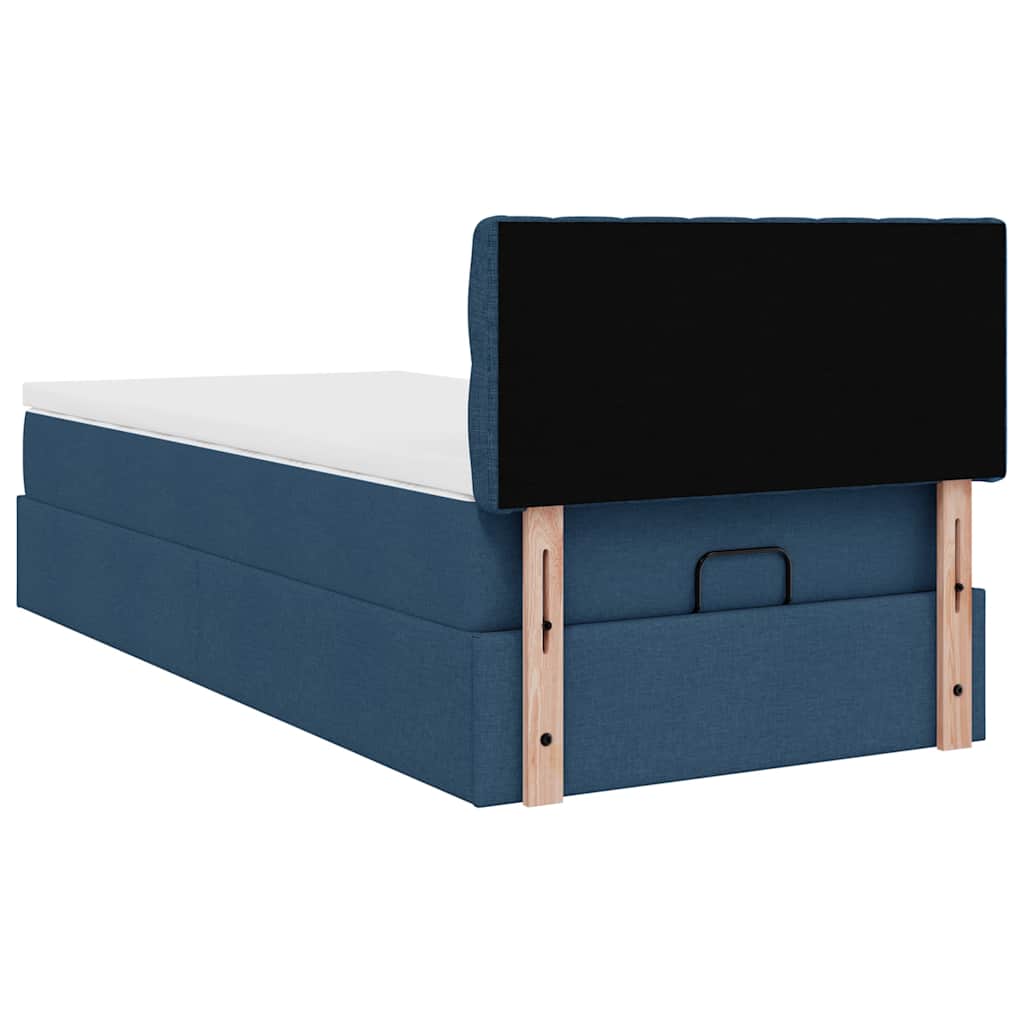 vidaXL Lit ottoman avec matelas et LED bleu 90x200 cm Tissu