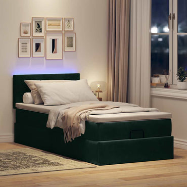 vidaXL Lit ottoman avec matelas et LED vert foncé 90x190 cm Velours