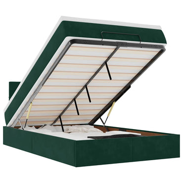 vidaXL Ottomane Bett mit Matratze & LEDs Dunkelgrün 120x190 cm Samt