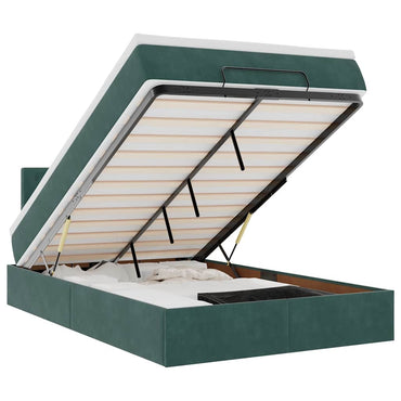 vidaXL Ottomane Bett mit Matratze & LEDs Dunkelgrün 120x190 cm Samt