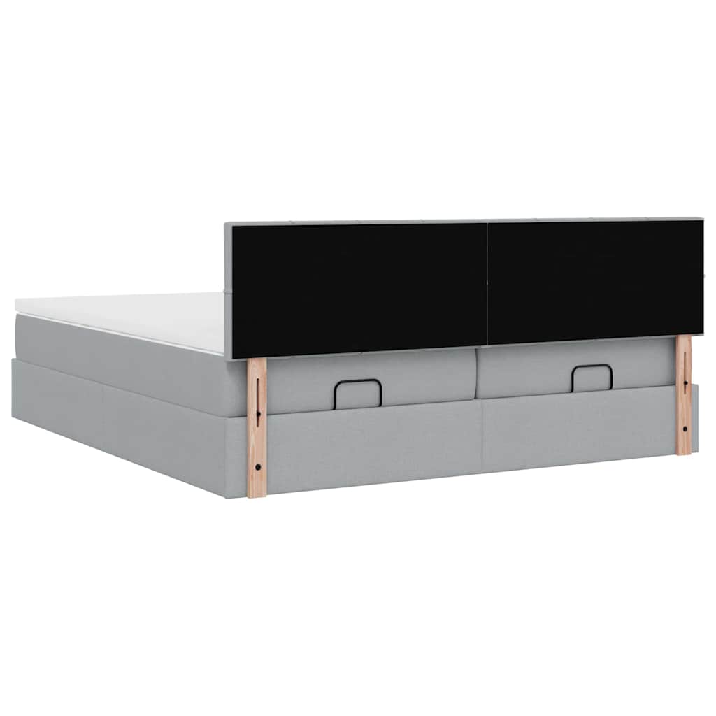 vidaXL Ottoman-Bett mit Matratzen & LEDs Hellgrau 200x200 cm Stoff