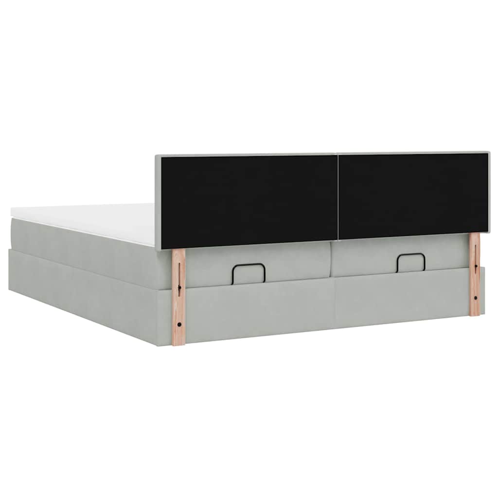 vidaXL Ottoman-Bett mit Matratzen & LEDs Hellgrau 180x200 cm Samt