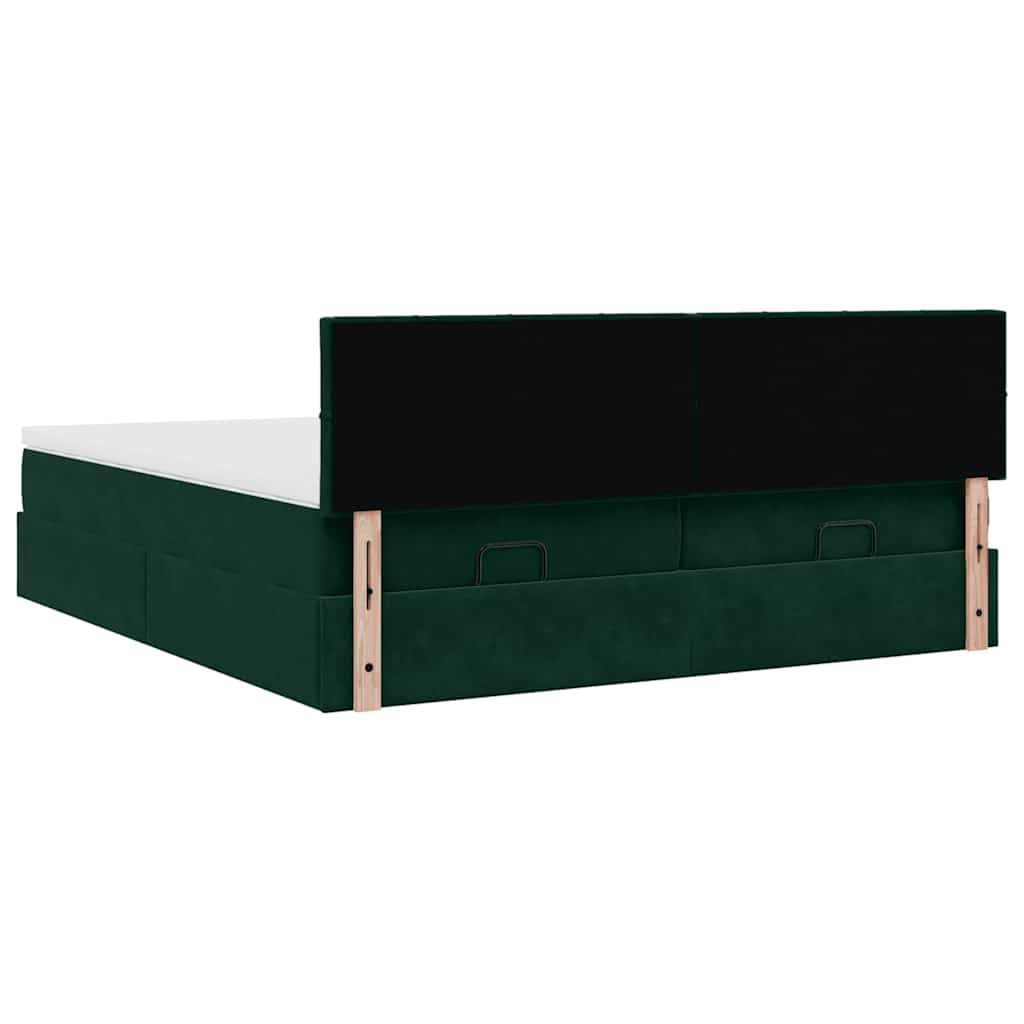 vidaXL Ottoman-Bett mit Matratzen & LEDs Dunkelgrün 200x200 cm Samt