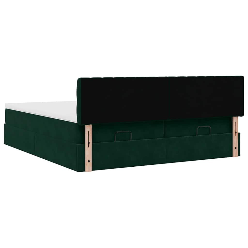 vidaXL Lit ottoman avec matelas et LED Vert foncé 200x200 cm Velours