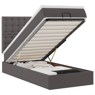 vidaXL Ottoman-Bett mit Matratze Grau 90x200 cm Kunstleder