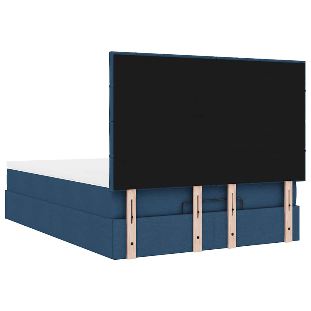 vidaXL Ottoman-Bett mit Matratze & LEDs Blau 140x200 cm Stoff