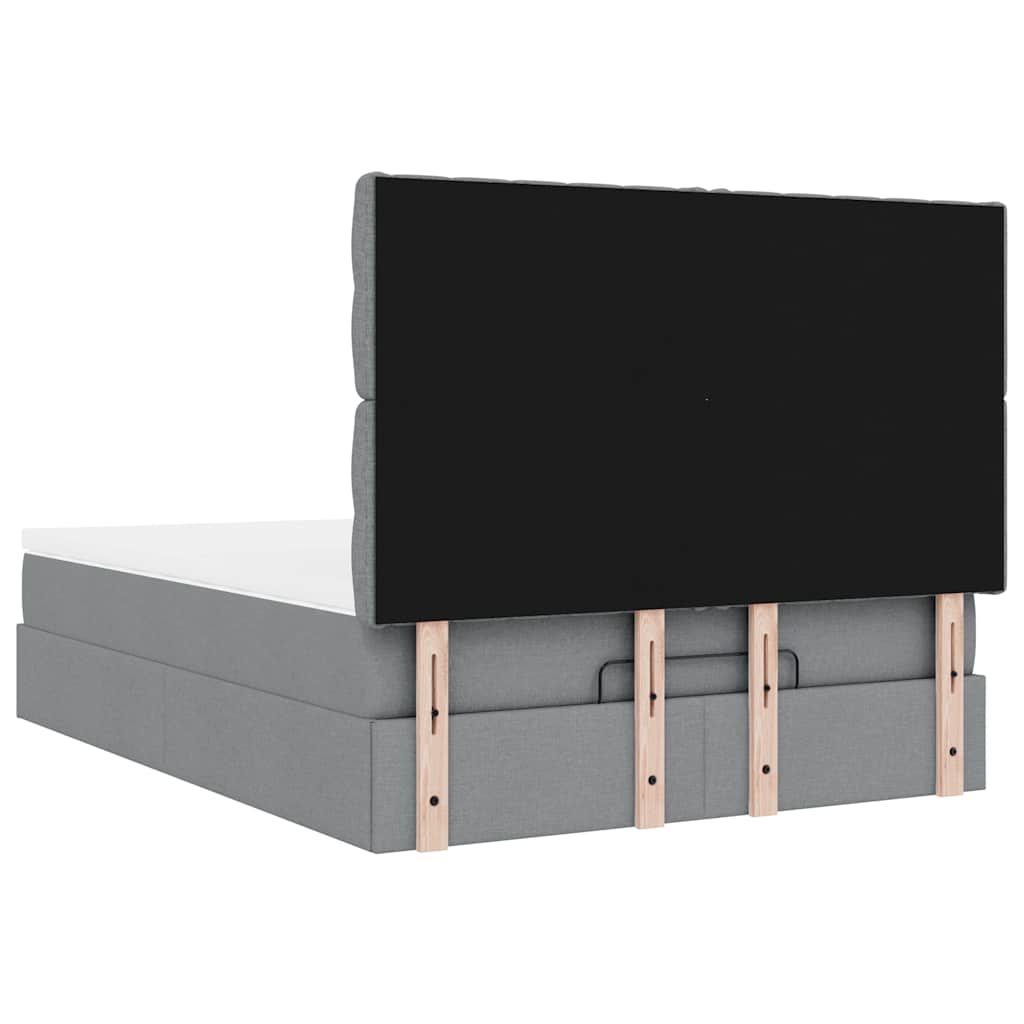 vidaXL Ottoman-Bett mit Matratze & LEDs Hellgrau 140x190 cm Stoff