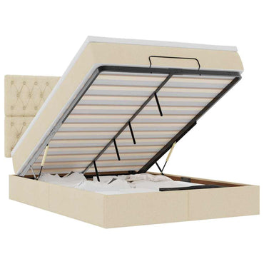 vidaXL Ottoman-Bett mit Matratze & LEDs Creme 140x200 cm Stoff