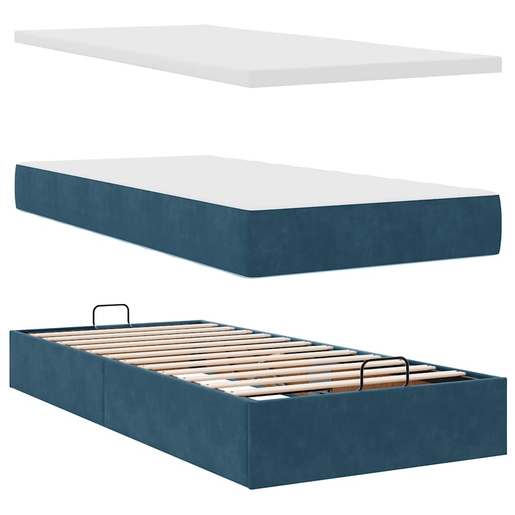vidaXL Lit Ottoman avec matelas et LED Bleu foncé 90x190 cm Velours