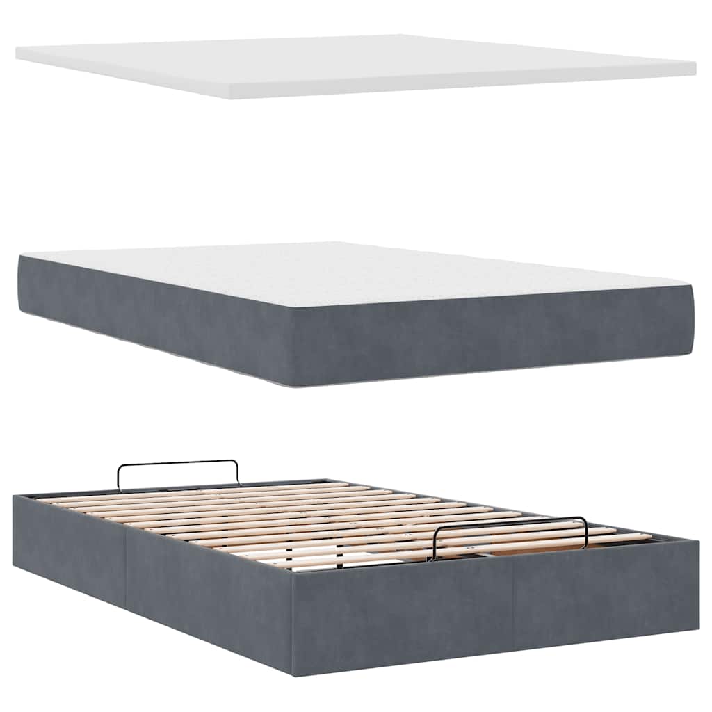 vidaXL Lit ottoman avec matelas et LED gris foncé 120x200 cm Velours