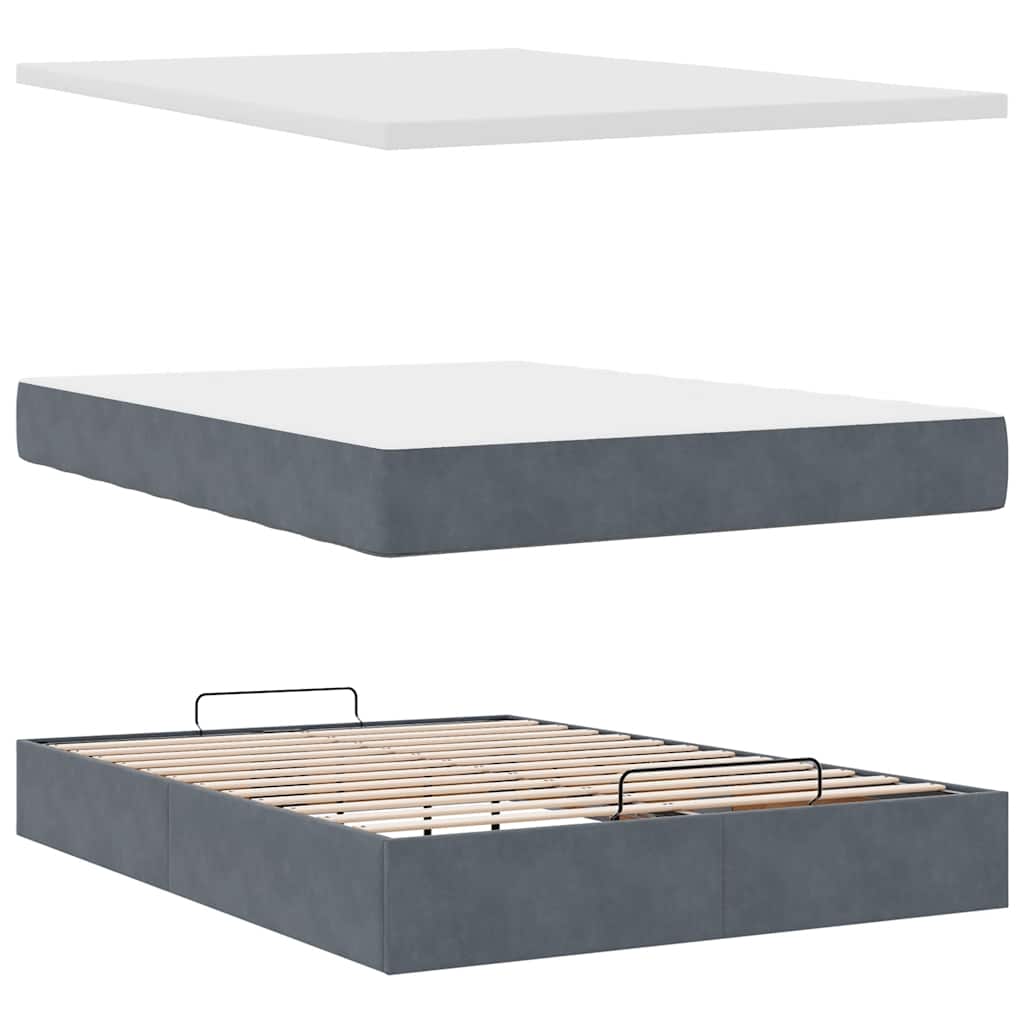 vidaXL Ottoman-Bett mit Matratzen & LEDs Dunkelgrau 140x200 cm Samt