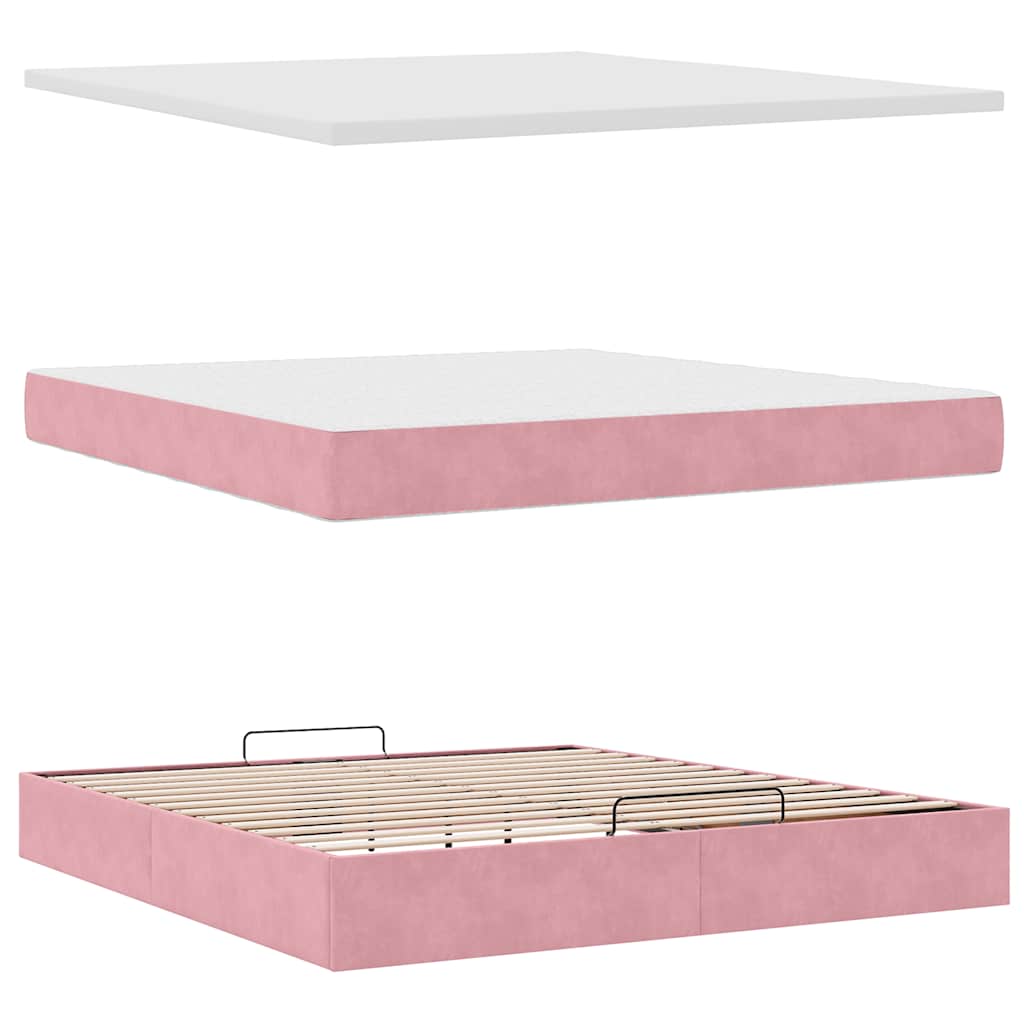 vidaXL Lit ottomane avec matelas et LED Rose 180x200 cm Velours
