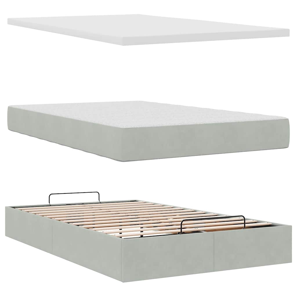 vidaXL Lit ottoman avec matelas et LED Gris clair 120x200 cm Velours