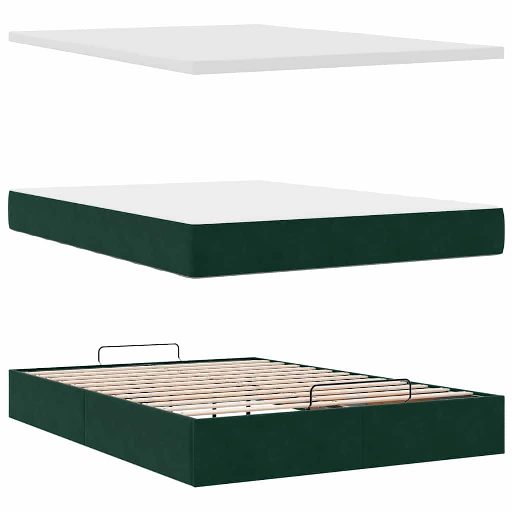 vidaXL Ottoman-Bett mit Matratzen & LEDs Dunkelgrün 140x200 cm Samt