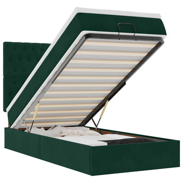 vidaXL Ottoman-Bett mit Matratzen & LEDs Dunkelgrün 100x200 cm Samt