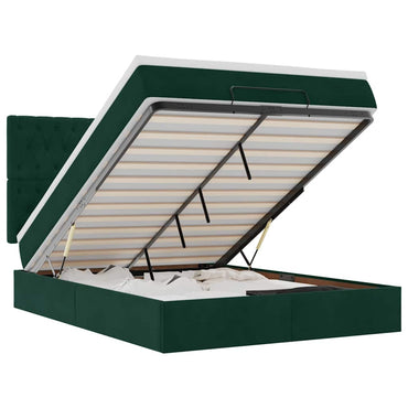 vidaXL Ottoman-Bett mit Matratzen & LEDs Dunkelgrün 140x200 cm Samt