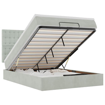 vidaXL Ottoman-Bett mit Matratzen & LEDs Hellgrau 140x200 cm Samt