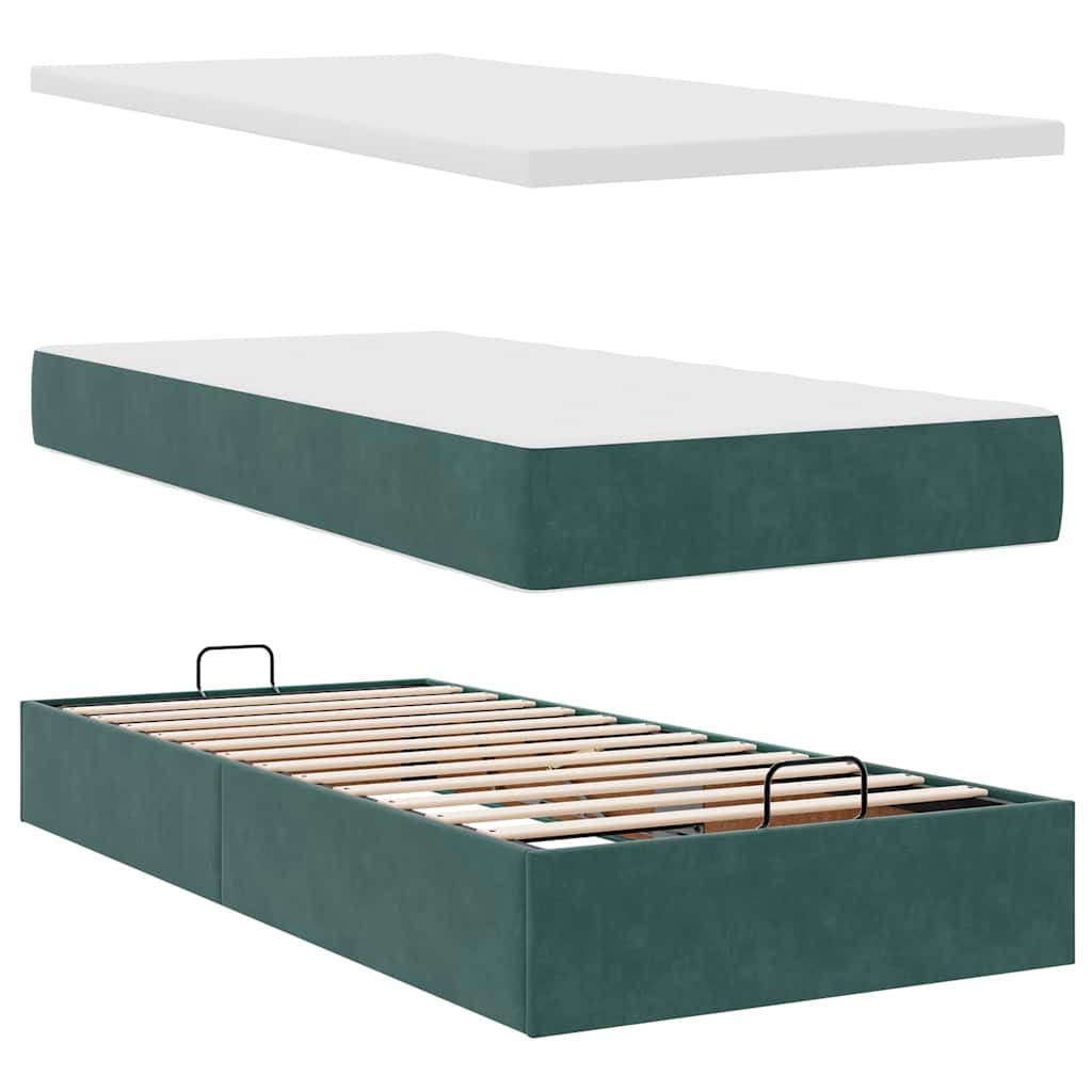 vidaXL Ottoman-Bett mit Matratzen & LEDs Dunkelgrün 200x200 cm Samt