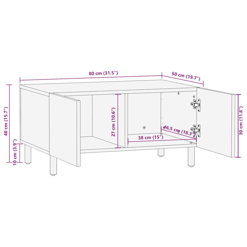 vidaXL Couchtisch Schwarz 80x50x40 cm Raues Mangoholz