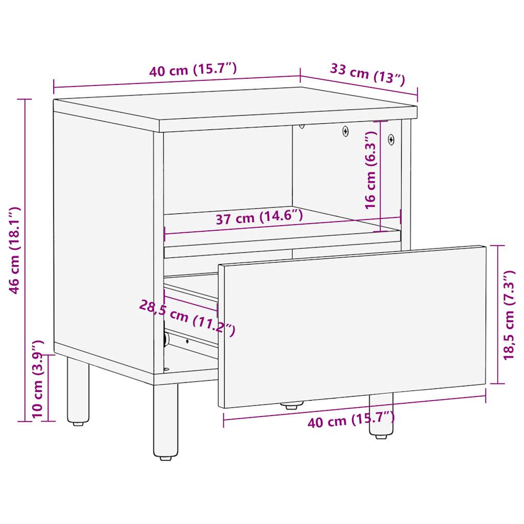 vidaXL Nachttisch Schwarz 40x33x46 cm Raues Mangoholz
