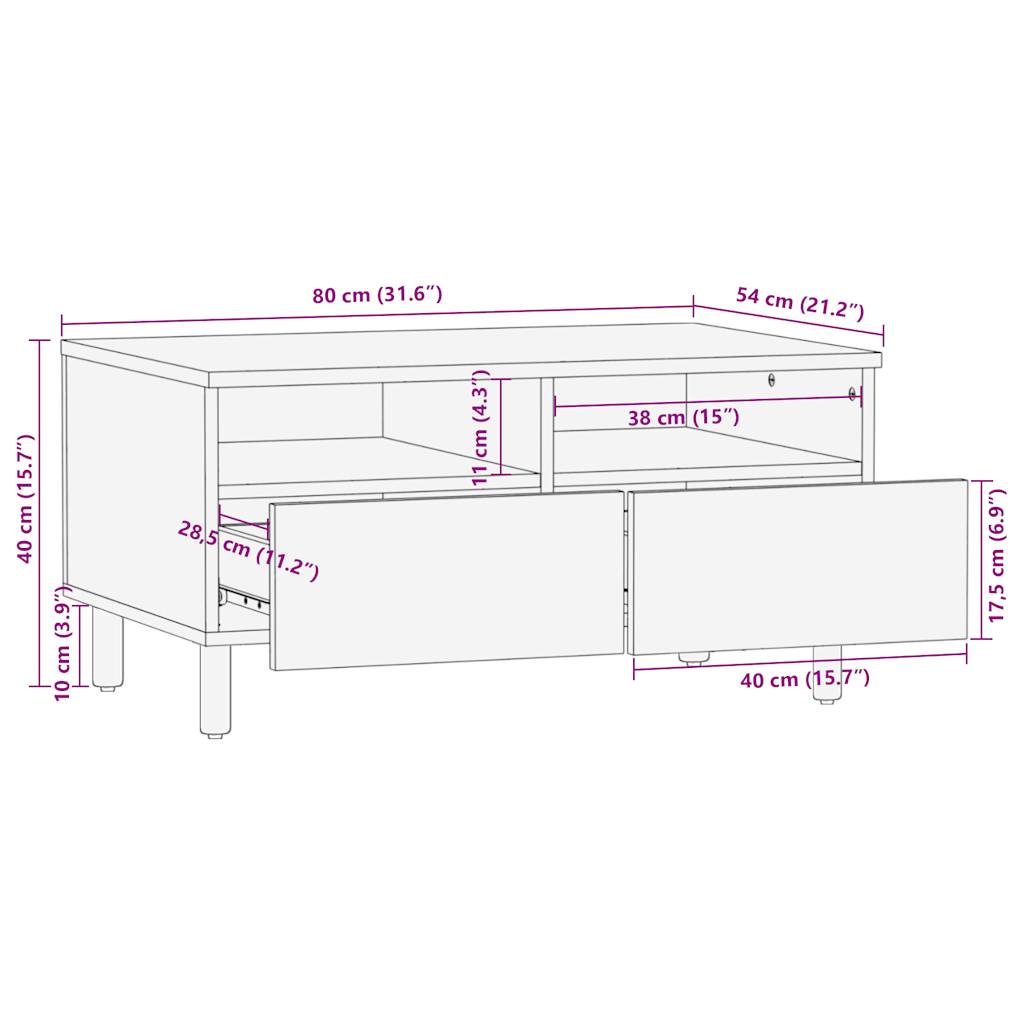 vidaXL Couchtisch Schwarz 80x54x40 cm Raues Mangoholz