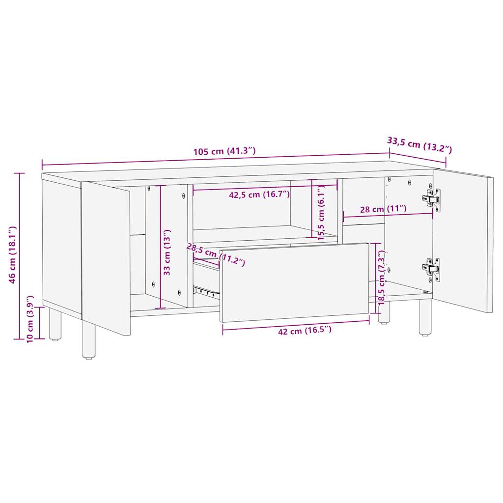 vidaXL TV-Schrank Schwarz 105x33,5x46 cm Raues Mangoholz