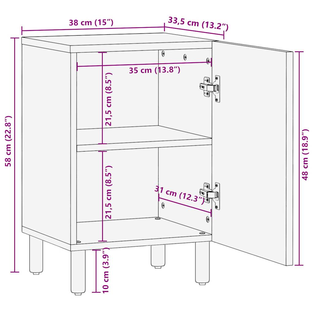 vidaXL Badschrank 38x33,5x58 cm Massivholz Mango