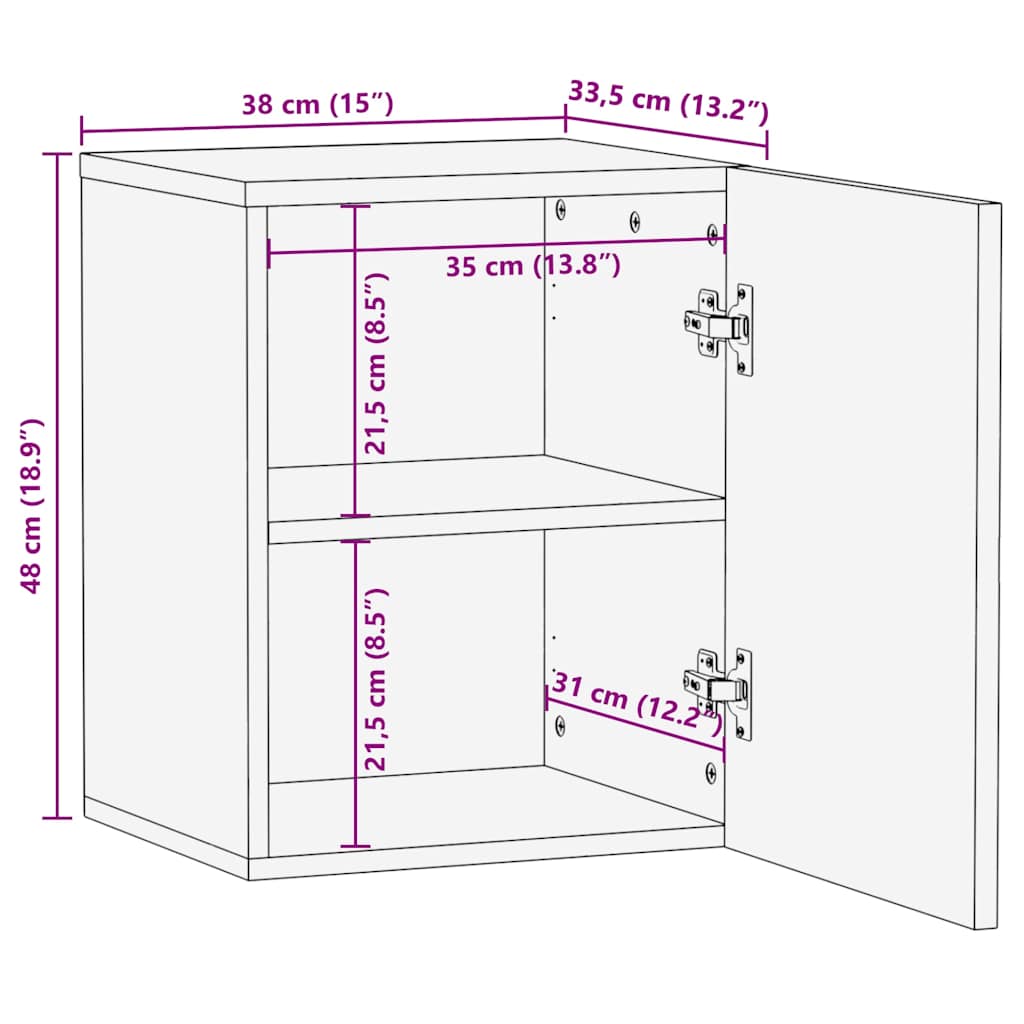 vidaXL Bad-Hängeschrank 38x33,5x48 cm Massivholz Mango