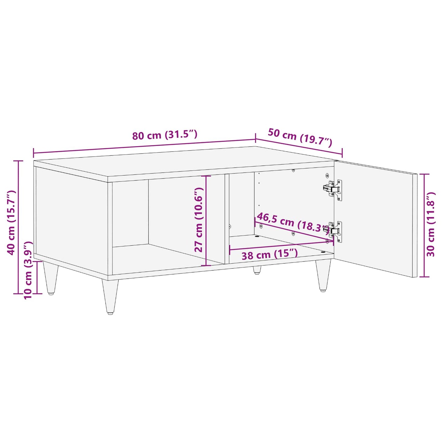 vidaXL Couchtisch Mehrfarbig 80 x 50 x 40 cm Massivholz Mango