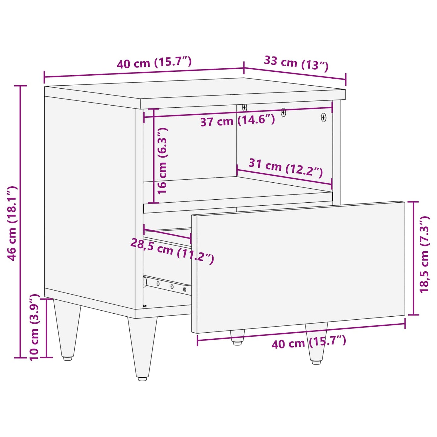 vidaXL Nachttisch Braun 40 x 33 x 46 cm Massivholz Mango