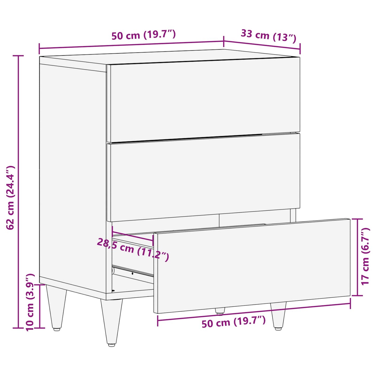 vidaXL Nachttisch Mehrfarbig 50 x 33 x 60 cm Massivholz Mango